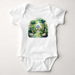 Enchanted Mushroom House in a Magical Forest Baby Bodysuit
