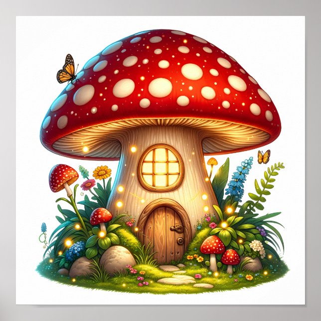 Enchanted Mushroom House Magical Cottage Poster (Front)