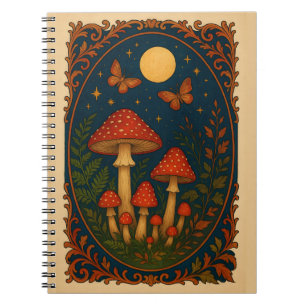 Enchanted Mushroom , Moonlit Forest Whimsical Notebook