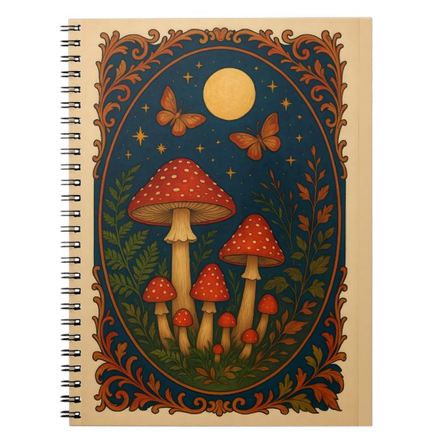 Enchanted Mushroom , Moonlit Forest Whimsical  Notebook (Front)