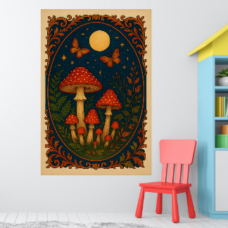 Enchanted Mushroom , Moonlit Forest Whimsical  Poster