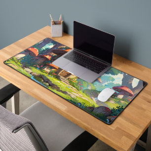 Enchanted Mushroom Village in the Forest – Dreamy Desk Mat
