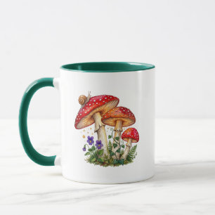 Enchanted Mushroom Watercolor Snail Mug
