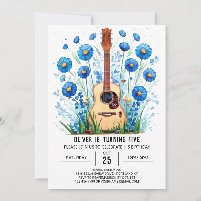  Enchanted Musician's Guitar Boy Birthday Invitation (Front)