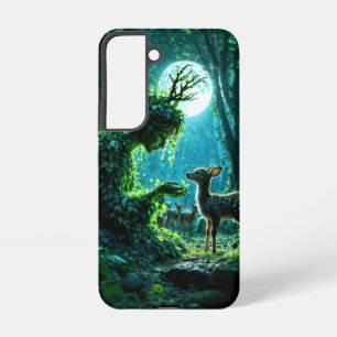 Enchanted nature guardian feeding a baby fawn samsung galaxy case