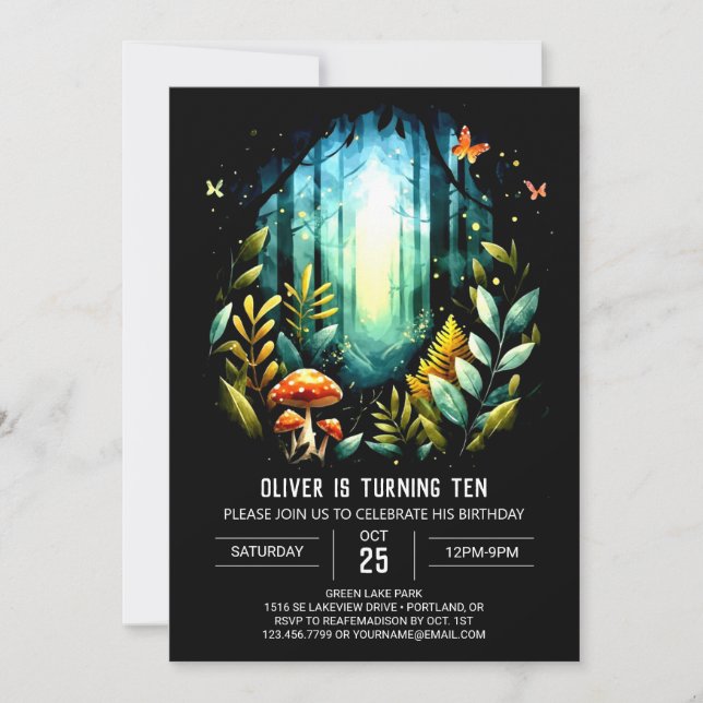 Enchanted Nature Pine Woodland Birthday Invitation (Front)