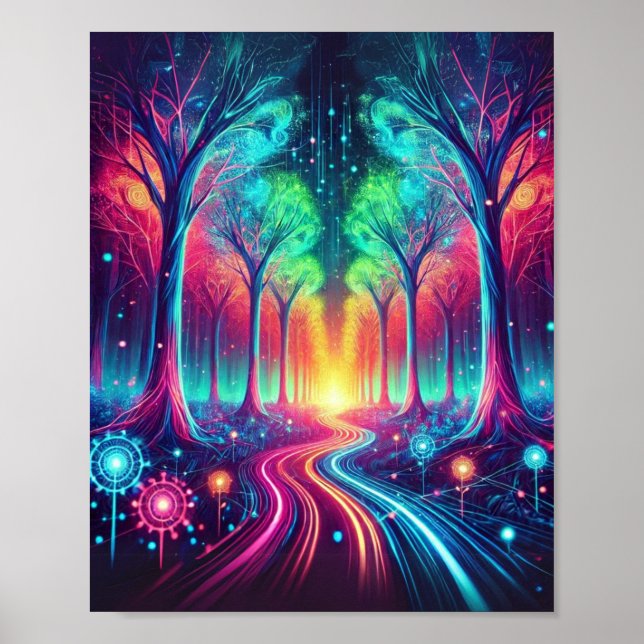 Enchanted Neon Forest: Vibrant Glowing Trees  Poster (Front)