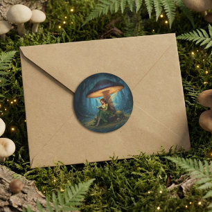 Enchanted Night Fairy Reading a Book Classic Round Sticker