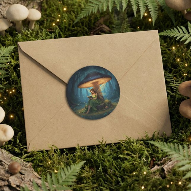 Enchanted Night Fairy Reading a Book Classic Round Sticker (Creator Uploaded)