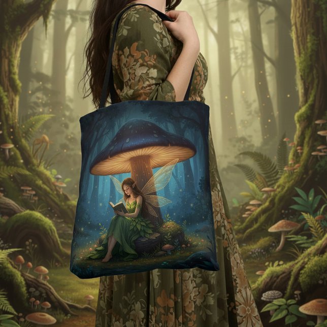 Enchanted Night Fairy Reading a Book Tote Bag (Creator Uploaded)