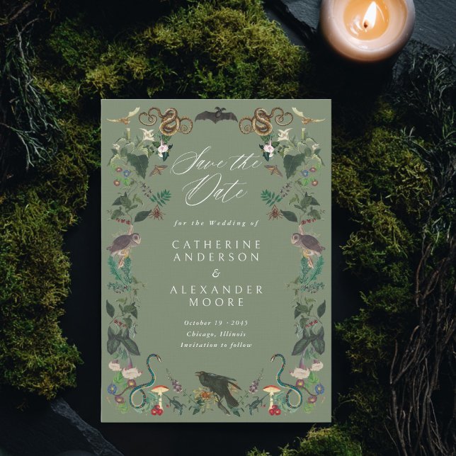 Enchanted Night Garden Gothic Botanical Wedding Save The Date (Creator Uploaded)