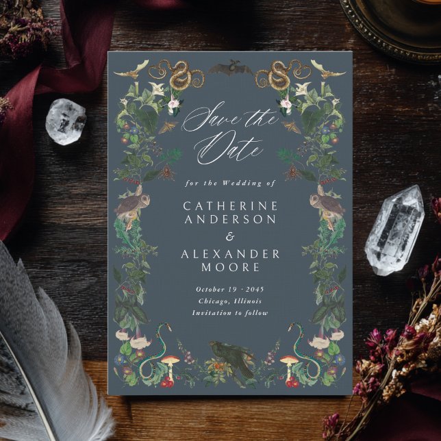 Enchanted Night Garden Gothic Botanical Wedding Save The Date (Creator Uploaded)