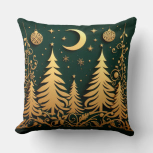 Enchanted Night – Moonlit Christmas Tree Pattern Cushion