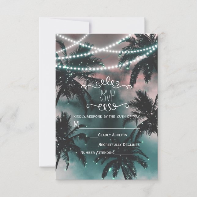 Enchanted Night Sky Evening Beach Lights RSVP Card (Front)