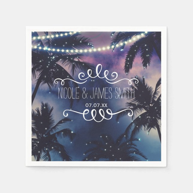 Enchanted Night Sky Evening Beach Lights Wedding Napkin (Front)