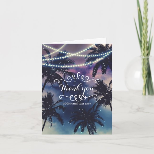 Enchanted Night Sky Evening Beach Lights Wedding Thank You Card (Front)