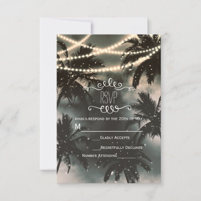 Enchanted Night Sky Palm Trees & Lights RSVP Card (Front)