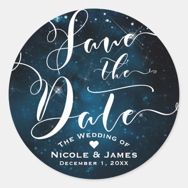 Enchanted Night Under the Stars SAVE THE DATE Classic Round Sticker (Front)