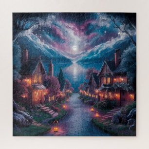 Enchanted Night Village - Christmas Wall Art with Jigsaw Puzzle