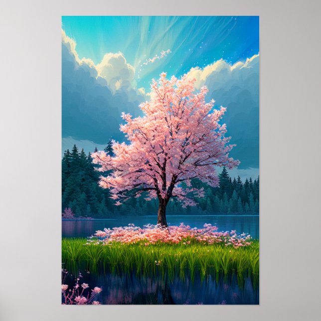 Enchanted Oasis, Quiet Sakura Tree Poster (Front)