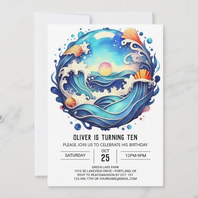 Enchanted Oceanic Kids Birthday Invitation (Front)