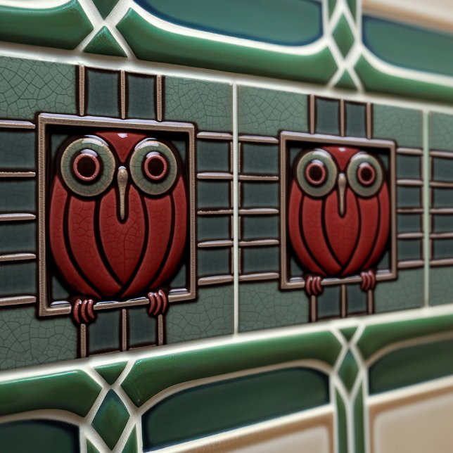 Enchanted Owl in a Box Arts & Crafts Movement Ceramic Tile (Creator Uploaded)