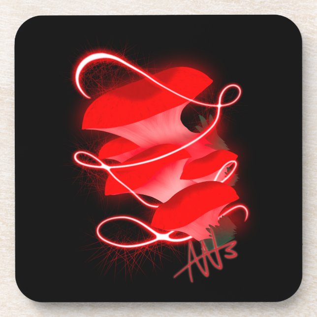 Enchanted Oyster Glowing Red Mushroom Coaster (Front)