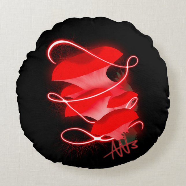 Enchanted Oyster Glowing Red Mushroom Round Cushion (Front)