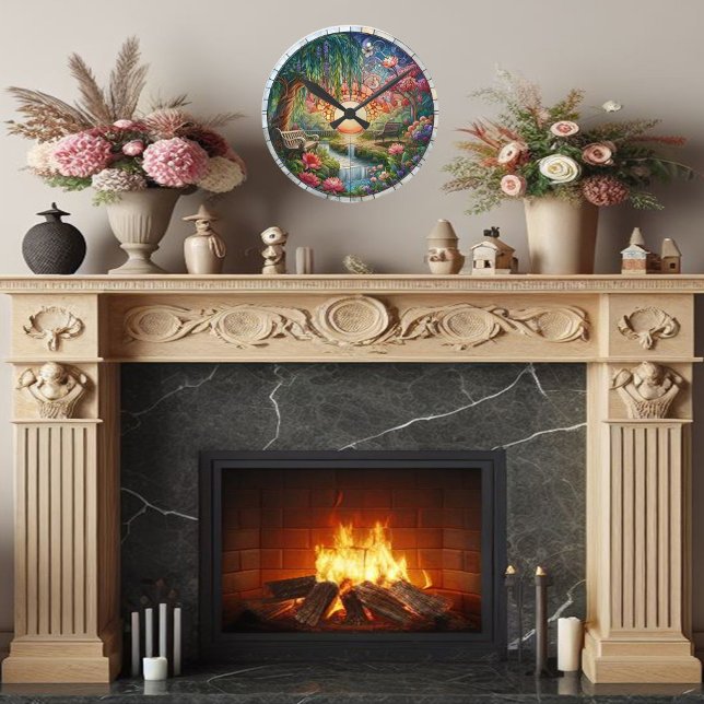 Enchanted Park Stained Glass Mosaic  Round Clock (Creator Uploaded)