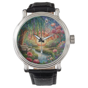 Enchanted Park Stained Glass Mosaic Watch