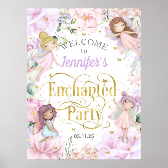 Enchanted party Fairy themed girl birthday welcome Poster (Front)