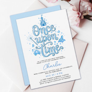 Enchanted Pastel Blue Prince Fairytale Castle Baby Invitation