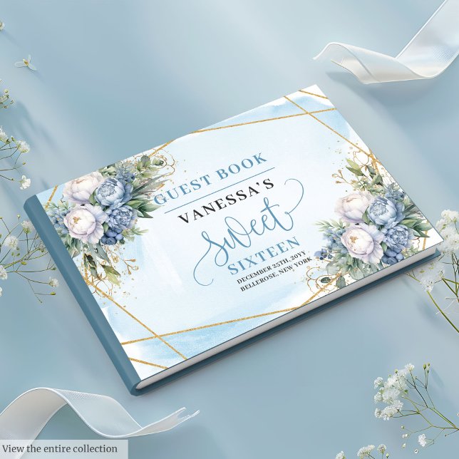 Enchanted Pastel Blue White Peonies Sweet Sixteen  Guest Book (Enchanted Pastel Blue White Peonies Sweet Sixteen Guest Book)