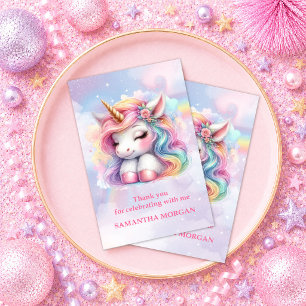 Enchanted Pastel Unicorn Girl Birthday Thank You C Card