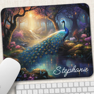 Enchanted Peacock Fantasy Name Design Mouse Pad