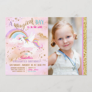 Enchanted Pegasus Unicorn Rainbow Sparkle Birthday Invitation