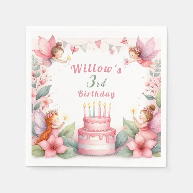 Enchanted Pink Fairy garden - Birthday  Napkin (Front)