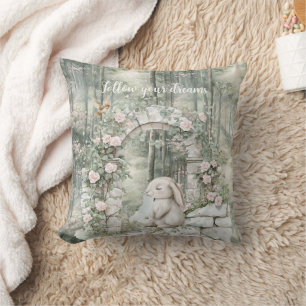 Enchanted Pink Floral Garden Bunny Dreams Cushion