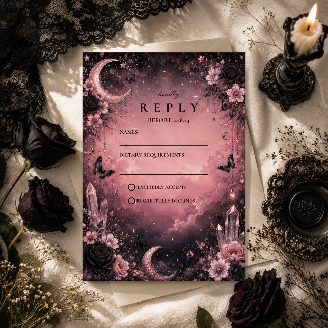 Enchanted Pink Goth Wedding RSVP Card (Creator Uploaded)