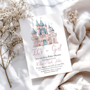 Enchanted Pink Princess It's a Girl Baby Shower Invitation