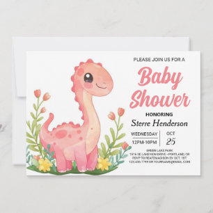 Enchanted Pink Printable Dinosaur Girl Baby Shower Invitation