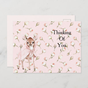 Enchanted Pink Roses Floral Deer Thinking of you Postcard