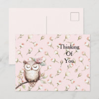 Enchanted Pink Roses Floral Owl Thinking of you