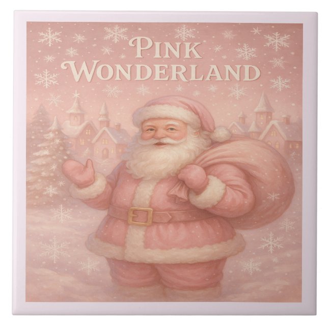 Enchanted Pink Wonderland Santa Ceramic Tile (Front)