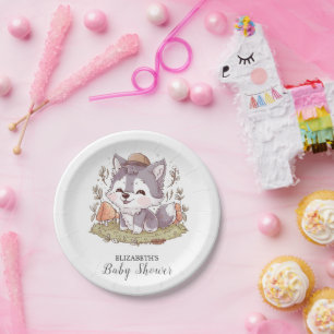 Enchanted Playful Wolf Baby Shower Paper Plate