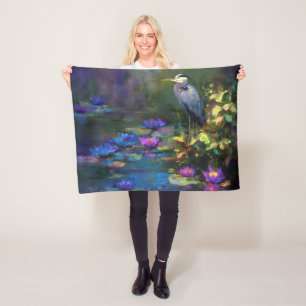 Enchanted Pond Water Lily Nature Watercolor Fleece Blanket
