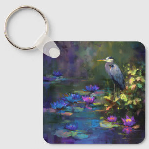 Enchanted Pond Water Lily Nature Watercolor Key Ring