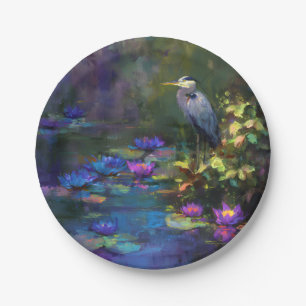 Enchanted Pond Water Lily Nature Watercolor Paper Plate