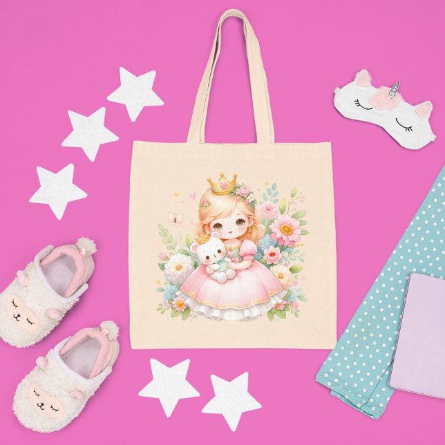 Enchanted Princess & Bear - Customisable Name Tote Bag (Creator Uploaded)