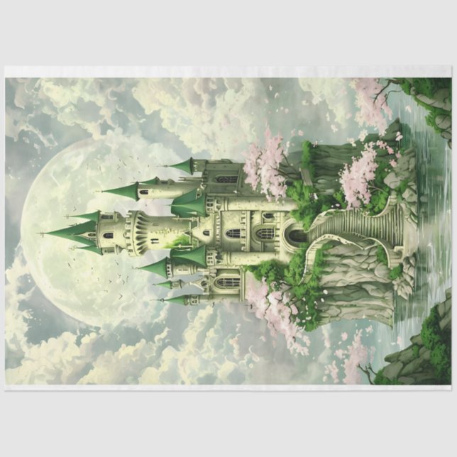 Enchanted Princess Castle in greens Tissue Paper (Front)